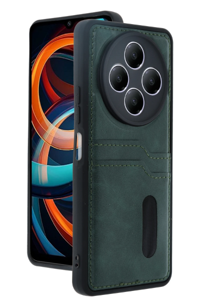 Newface Xiaomi Redmi 14C Kılıf Sara Kartvizitli Deri Kılıf - Koyu Yeşil resmi