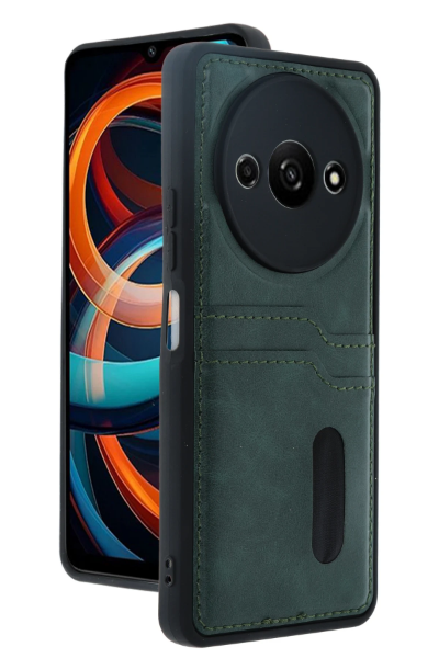 Newface Xiaomi Redmi A3 4G Kılıf Sara Kartvizitli Deri Kılıf - Koyu Yeşil resmi
