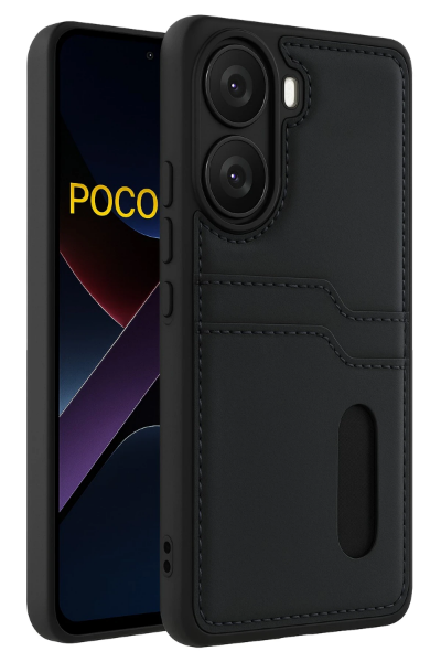 Newface Xiaomi Poco X7 Pro Kılıf Sara Kartvizitli Deri Kılıf - Siyah resmi