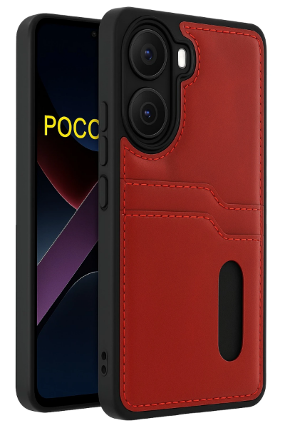 Newface Xiaomi Poco X7 Pro Kılıf Sara Kartvizitli Deri Kılıf - Kırmızı resmi