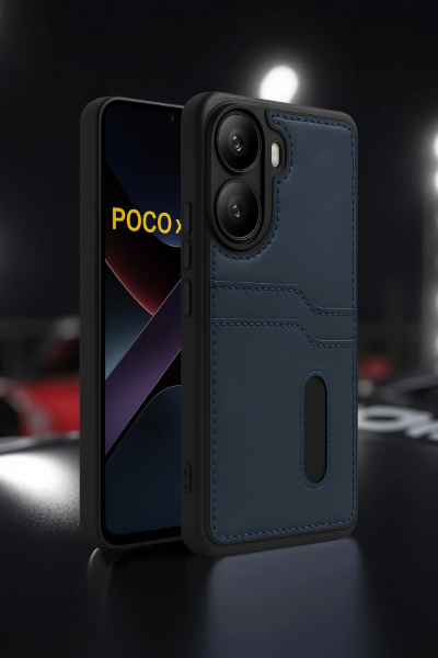 Newface Xiaomi Poco X7 Pro Kılıf Sara Kartvizitli Deri Kılıf - Lacivert resmi