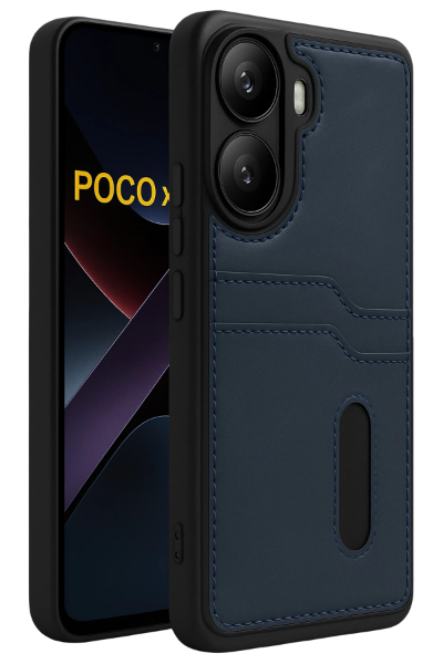Newface Xiaomi Poco X7 Pro Kılıf Sara Kartvizitli Deri Kılıf - Lacivert resmi