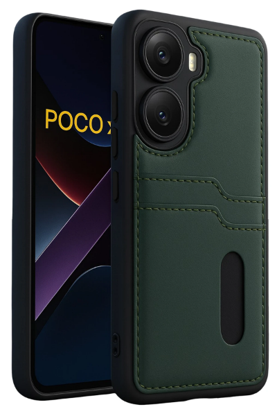 Newface Xiaomi Poco X7 Pro Kılıf Sara Kartvizitli Deri Kılıf - Koyu Yeşil resmi