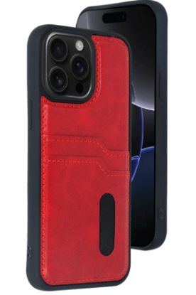 Newface iPhone 15 Pro Max Kılıf Sara Kartvizitli Deri Kılıf - Kırmızı resmi