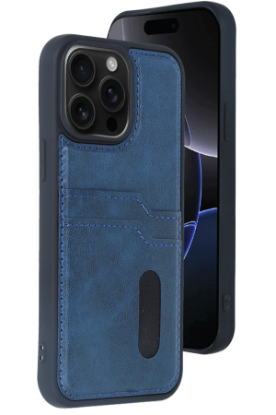 Newface iPhone 15 Pro Max Kılıf Sara Kartvizitli Deri Kılıf - Lacivert resmi