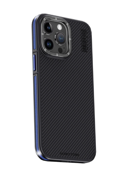 Joko iPhone 15 Pro Kılıf Aramid 600D Kevlar Karbon Fiber Magsafe Kapak - Lacivert resmi