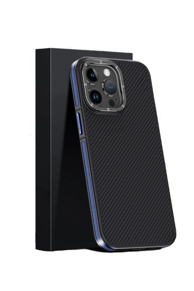 Joko iPhone 15 Pro Kılıf Aramid 600D Kevlar Karbon Fiber Magsafe Kapak - Lacivert resmi