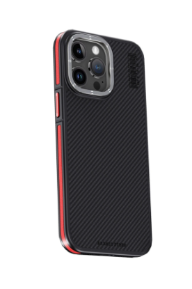 Joko iPhone 15 Pro Kılıf Aramid 600D Kevlar Karbon Fiber Magsafe Kapak - Kırmızı resmi