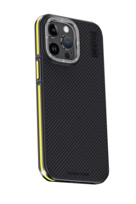 Joko iPhone 15 Pro Kılıf Aramid 600D Kevlar Karbon Fiber Magsafe Kapak - Sarı resmi