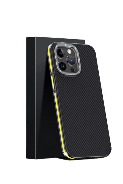 Joko iPhone 15 Pro Max Kılıf Aramid 600D Kevlar Karbon Fiber Magsafe Kapak - Sarı resmi