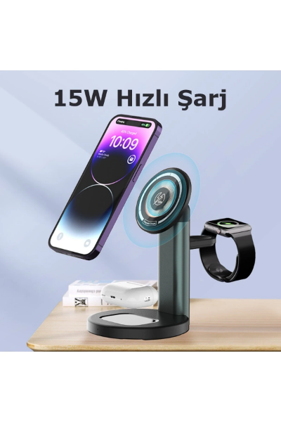 Newface S36-A 3in1 Kablosuz Şarj Masaüstü Set - Siyah resmi