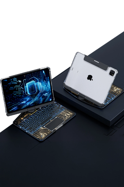 Newface JP11 iPad Pro 11 (2022) Kılıf Vales Dönen Ledli Klavyeli Tablet Kılıfı - Siyah resmi